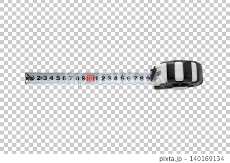 A cutout stock photo of a steel measuring tape with a transparent background, viewed from directly above. A cutout stock photo of a steel measuring tape with a transparent background, viewed from directly above. 140169134