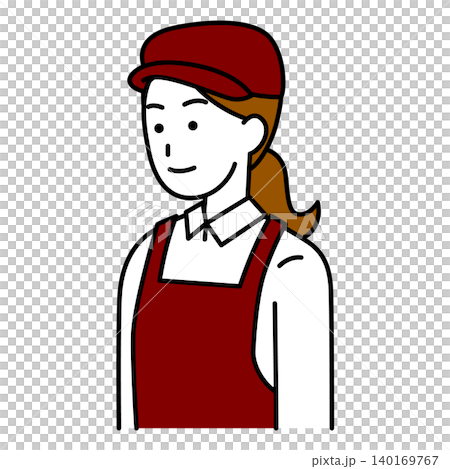 A female cafe employee looking straight ahead. A female cafe employee looking straight ahead. 140169767