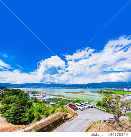 諏訪湖 と 諏訪 市街 の パノラマビュー 【 諏訪湖SA からの 風景 】 諏訪湖 と 諏訪 市街 の パノラマビュー 【 諏訪湖SA からの 風景 】 140170349