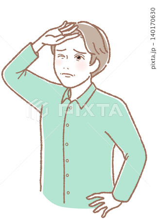 日差しを遮る中年男性のイラスト 熱中症対策と紫外線、スキンケア 140170630