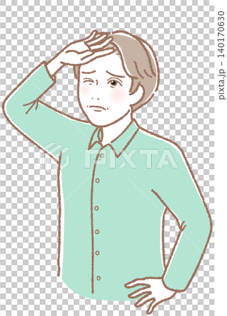 日差しを遮る中年男性のイラスト 熱中症対策と紫外線、スキンケア 140170630