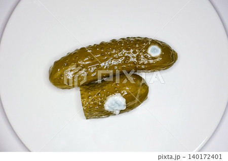 Spoiled Pickles with Mold. Food Safety, Fermentation, and Microbiology Concept Spoiled Pickles with Mold. Food Safety, Fermentation, and Microbiology Concept 140172401