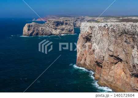 Cliffs Over the Atlantic Ocean at Cape St Vincent Seen from Sagres Fortress Cliffs Over the Atlantic Ocean at Cape St Vincent Seen from Sagres Fortress 140172604