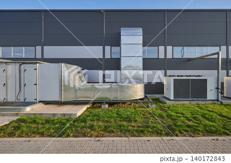 Chillers and ductwork by modern building Chillers and ductwork by modern building 140172843