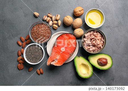 Selection food sources of omega 3 and healthy fats Selection food sources of omega 3 and healthy fats 140173092