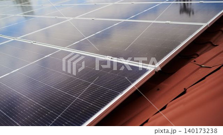 Shining solar panels capture sunlight on rooftops Shining solar panels capture sunlight on rooftops 140173238