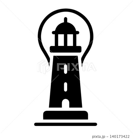 Creative Lighthouse Tower Silhouette inside Light Bulb Shape Logo Concept Creative Lighthouse Tower Silhouette inside Light Bulb Shape Logo Concept 140173422