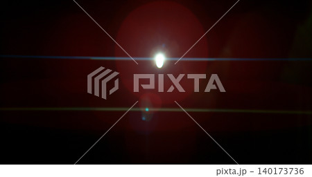 Anamorphic lens flare and light leak effect on dark background. Minimal cinematic optical texture ideal for overlays, film production, motion graphics and visual effects. 140173736