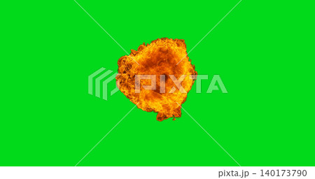 Realistic fireball explosion isolated on green screen background. Detailed flame burst with glowing combustion effect, ideal for VFX compositing, action scenes and cinematic projects. Realistic fireball explosion isolated on green screen background. Detailed flame burst with glowing combustion effect, ideal for VFX compositing, action scenes and cinematic projects. 140173790