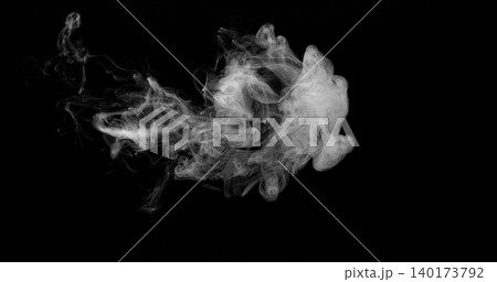 Detailed white smoke formation isolated on black background. Abstract swirling vapor with realistic texture and smooth flowing shapes, ideal for creative design, overlays and visual effects. Detailed white smoke formation isolated on black background. Abstract swirling vapor with realistic texture and smooth flowing shapes, ideal for creative design, overlays and visual effects. 140173792