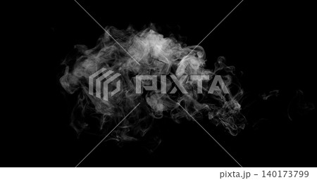 Detailed white smoke formation isolated on black background. Abstract swirling vapor with realistic texture and smooth flowing shapes, ideal for creative design, overlays and visual effects. Detailed white smoke formation isolated on black background. Abstract swirling vapor with realistic texture and smooth flowing shapes, ideal for creative design, overlays and visual effects. 140173799