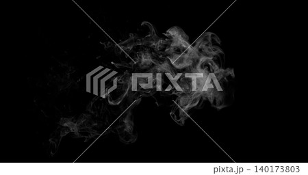 Detailed white smoke formation isolated on black background. Abstract swirling vapor with realistic texture and smooth flowing shapes, ideal for creative design, overlays and visual effects. Detailed white smoke formation isolated on black background. Abstract swirling vapor with realistic texture and smooth flowing shapes, ideal for creative design, overlays and visual effects. 140173803