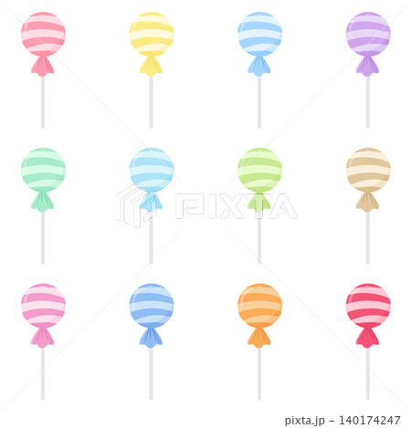 Cute Pastel Lollipop Candy Set with Colorful Sweet Treats Collection Isolated on White Background Cute Pastel Lollipop Candy Set with Colorful Sweet Treats Collection Isolated on White Background 140174247