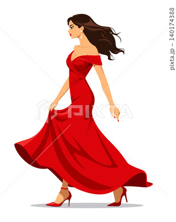 Woman red dress vector profile view Woman red dress vector profile view 140174388