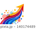 Colorful Upward Growth Arrow with Dynamic Waves, Isolated on Transparent 140174489