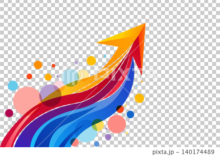 Colorful Upward Growth Arrow with Dynamic Waves, Isolated on Transparent 140174489
