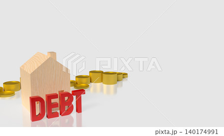 Home Debt Crisis With Golden Coins 3d render. 140174991