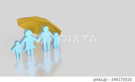 Family Protection Under Yellow Umbrella 3d render. Family Protection Under Yellow Umbrella 3d render. 140175010