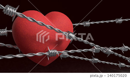Broken Heart Behind Barbed Wire 3d render. Broken Heart Behind Barbed Wire 3d render. 140175020