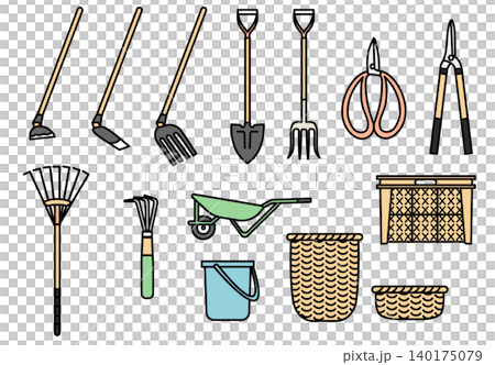 插圖素材:一套各種園藝工具和農具的圖示插圖。 插圖素材:一套各種園藝工具和農具的圖示插圖。 140175079