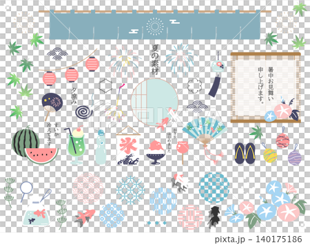 夏のモダンな和風イラストセット 夏のモダンな和風イラストセット 140175186