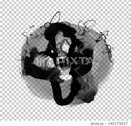 【背景透過】丸い核から花や細胞のように形が広がる様子の水墨画 140175637
