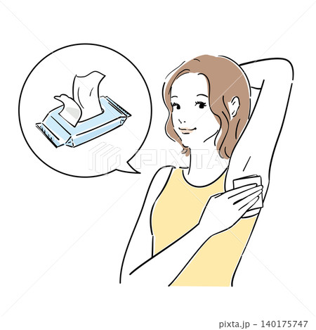 夏の発汗脇汗対策をする女性の表情 夏の発汗脇汗対策をする女性の表情 140175747