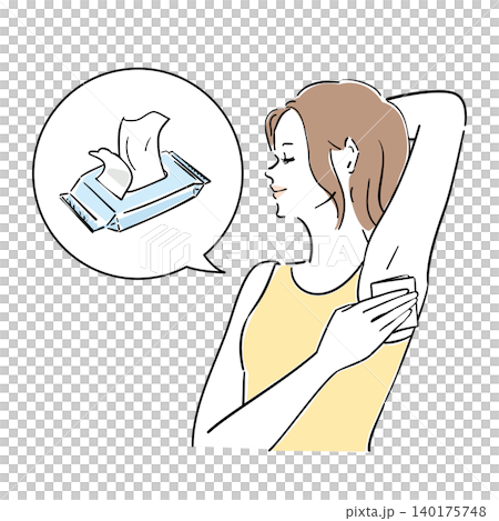 夏の発汗脇汗対策をする女性の表情 夏の発汗脇汗対策をする女性の表情 140175748