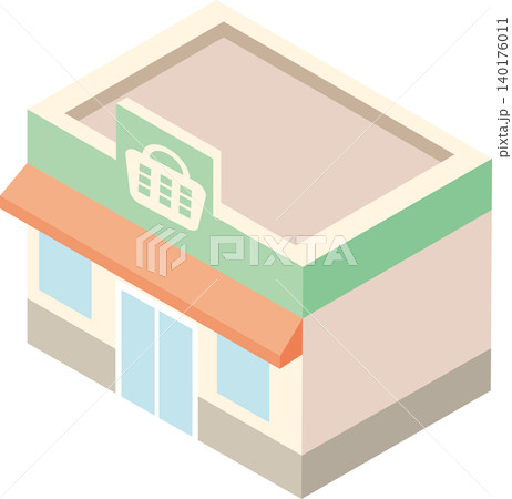 アイソメトリック　スーパーマーケット　建物　イラスト　小売店・ショップ・外観　　飾り　アイソメ　素材 140176011