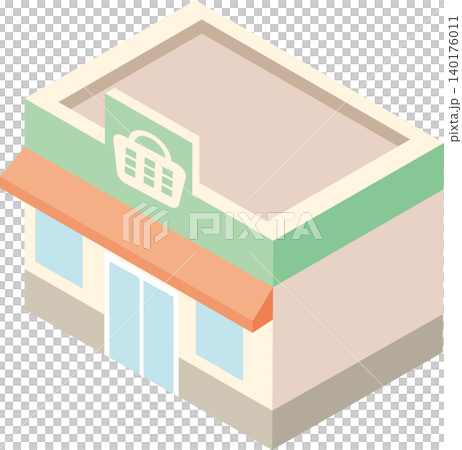 アイソメトリック　スーパーマーケット　建物　イラスト　小売店・ショップ・外観　　飾り　アイソメ　素材 140176011