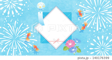 お中元の水引き熨斗と金魚の夏の和風背景ベクターイラスト 140176399