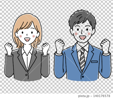 ガッツポーズをする会社員の女性と男性(上半身)のセットのベクターイラスト ガッツポーズをする会社員の女性と男性(上半身)のセットのベクターイラスト 140176578