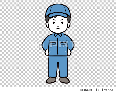 一名年輕的男性工人昂首挺胸地站著(全身正面照) 一名年輕的男性工人昂首挺胸地站著(全身正面照) 140176728