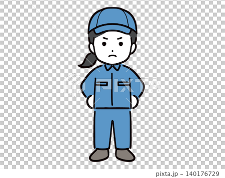 A young female worker standing defiantly (full body, front view) A young female worker standing defiantly (full body, front view) 140176729