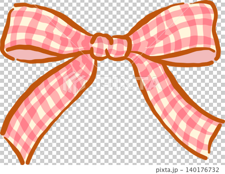 Vintage Pink Gingham Ribbon Bow Whimsical Hand Drawn Vintage Pink Gingham Ribbon Bow Whimsical Hand Drawn 140176732
