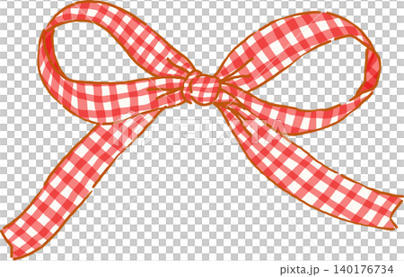 Vintage Red Gingham Ribbon Bow Whimsical Hand Drawn Doodle 140176734