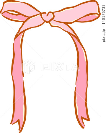 Retro Pink Long Ribbon Bow Whimsical Hand Drawn Doodle 140176735
