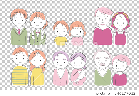 様々な世代の男女ペア　イラスト 140177012