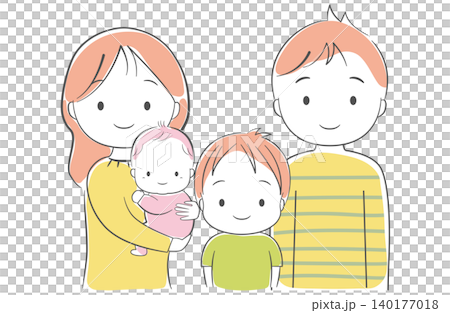 赤ちゃんを抱っこした母親と父親、男の子の4人家族 赤ちゃんを抱っこした母親と父親、男の子の4人家族 140177018