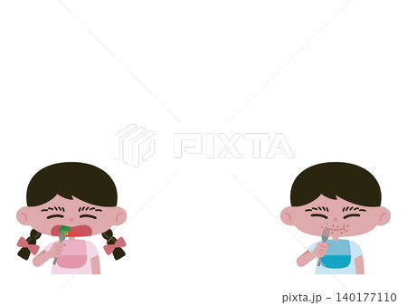 食事をする子どもたちのベクターイラスト素材 140177110