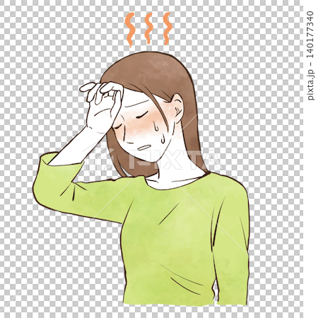 一幅手繪水彩風格插圖,描繪了一位發燒/臉紅的年輕女子。 一幅手繪水彩風格插圖,描繪了一位發燒/臉紅的年輕女子。 140177340