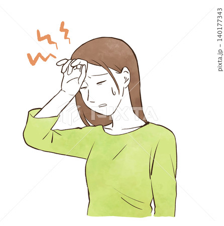 頭痛で額に手を当てている若い女性 水彩風の手描きイラスト素材 頭痛で額に手を当てている若い女性 水彩風の手描きイラスト素材 140177343