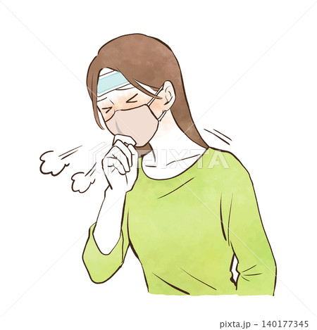 感染症にかかり、熱と咳が出ている若い女性 水彩風の手描きイラスト素材 感染症にかかり、熱と咳が出ている若い女性 水彩風の手描きイラスト素材 140177345