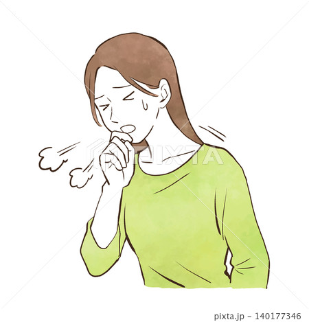 咳が出ている若い女性 水彩風の手描きイラスト素材 咳が出ている若い女性 水彩風の手描きイラスト素材 140177346