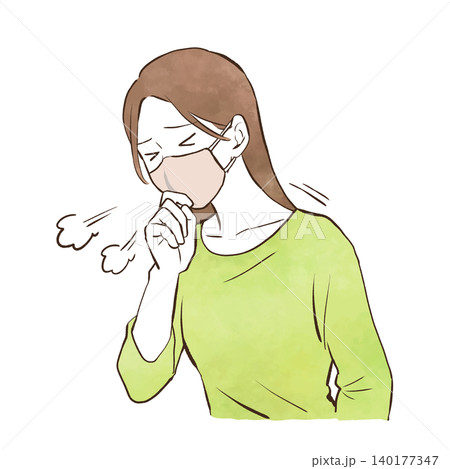 咳が出ているマスクを着用した若い女性 水彩風の手描きイラスト素材 咳が出ているマスクを着用した若い女性 水彩風の手描きイラスト素材 140177347