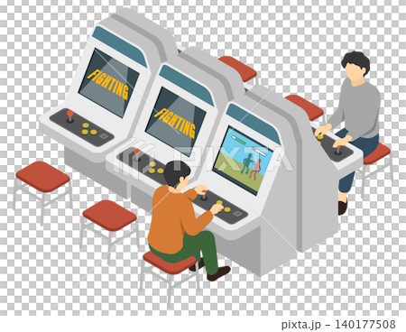 等距插圖：人們正在玩格鬥街機遊戲 140177508