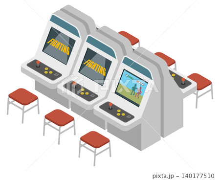アイソメトリックイラスト:格闘アーケードゲーム機セット アイソメトリックイラスト:格闘アーケードゲーム機セット 140177510
