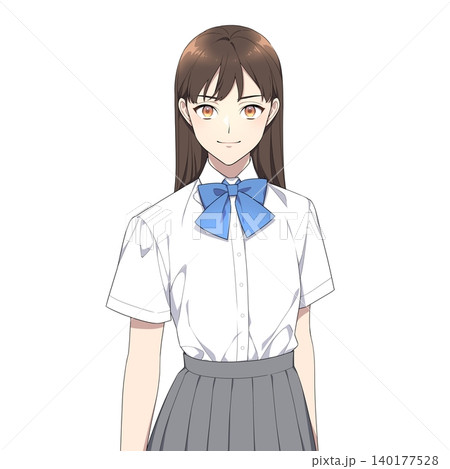 強い眼差しで正面を見つめる女子学生のイラスト（夏服） 140177528