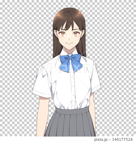 強い眼差しで正面を見つめる女子学生のイラスト（夏服） 140177528