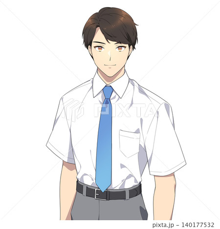 強い眼差しで正面を見つめる男子学生のイラスト(夏服) 強い眼差しで正面を見つめる男子学生のイラスト(夏服) 140177532